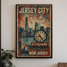 Jersey City Colgate Clock Urban Cityscape Art Deco Retro Eighties Heritage Nostalgic Decor Poster