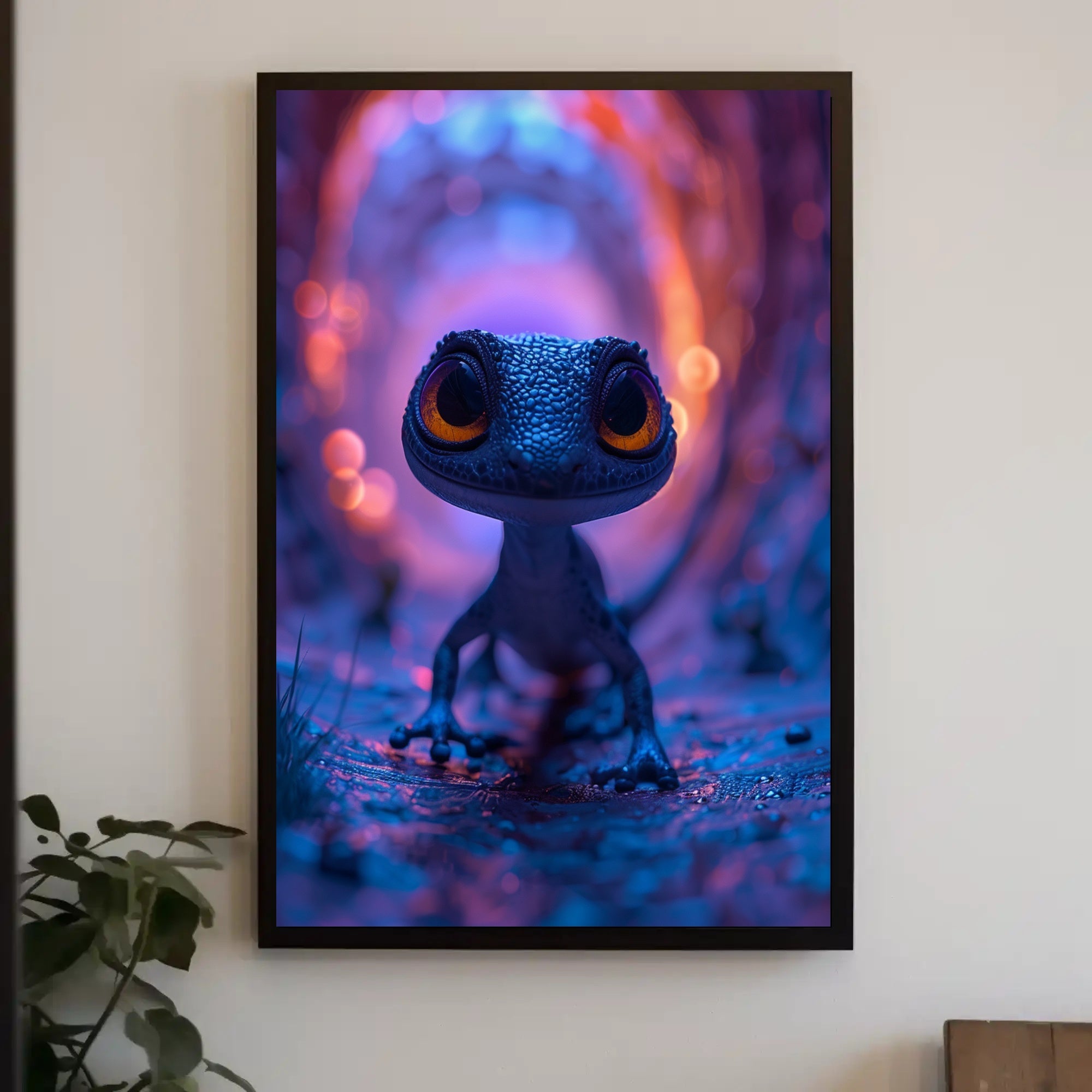 Vivid Gecko in Fantastical Setting Fantasy or Mythology Poster PosterGoat