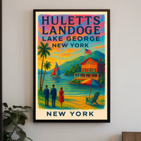 Serene Lake George Lakeside Sunset Poster Vintage Wall Art