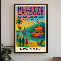 Serene Lake George Lakeside Sunset Poster Vintage Wall Art