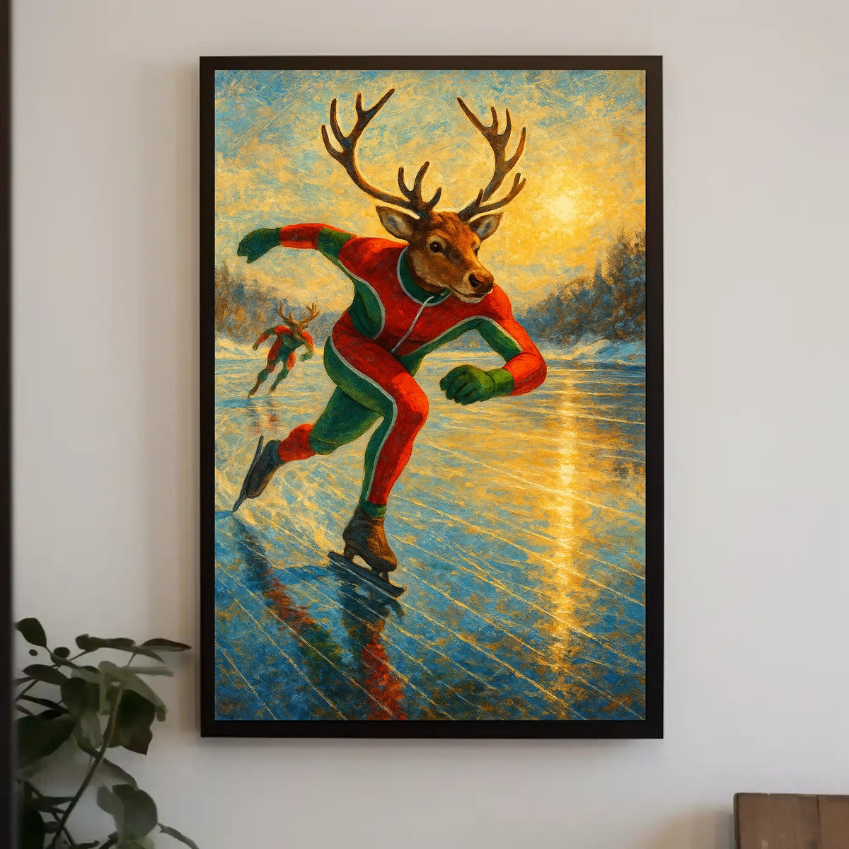 Whimsical Reindeer Skating Winter Wonderland Poster