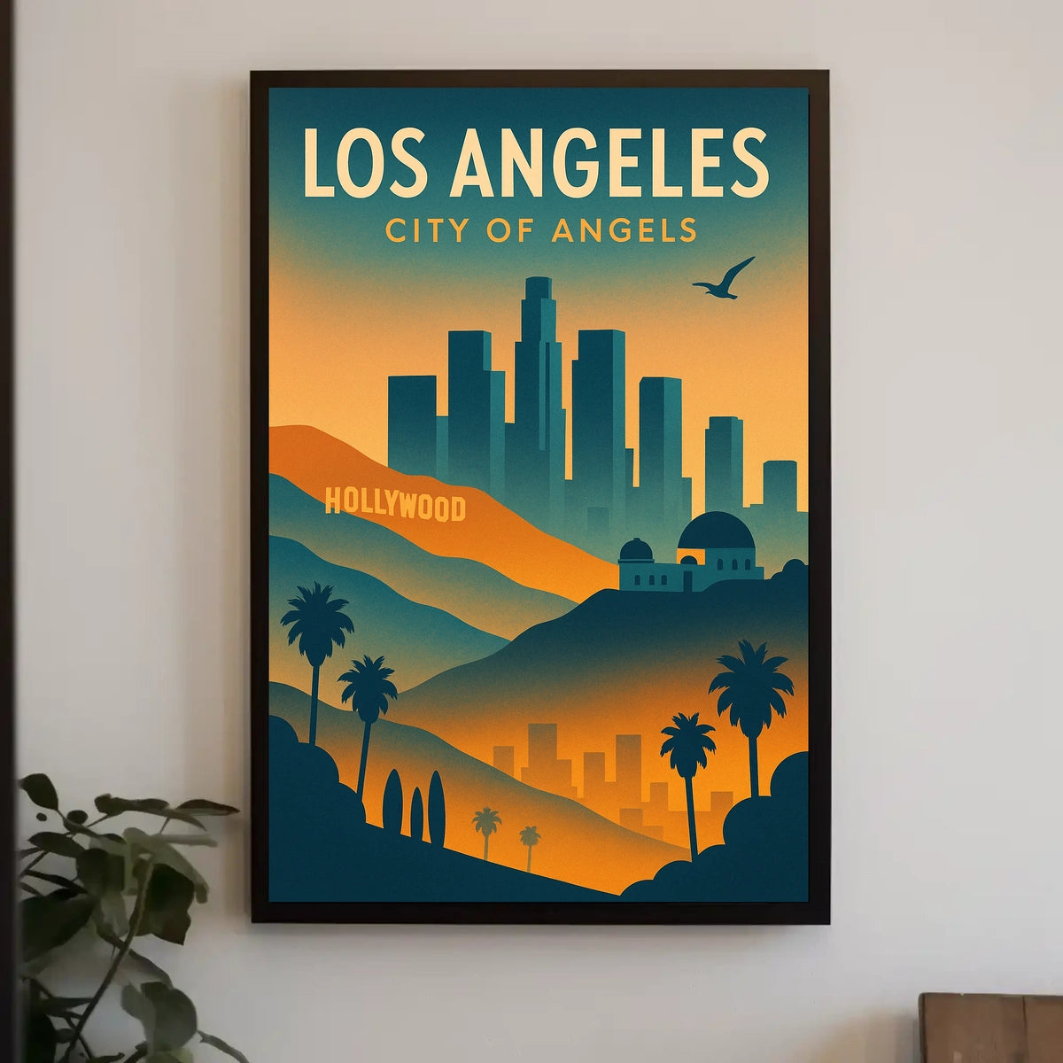 Los Angeles Retro Skyline Travel Poster Art