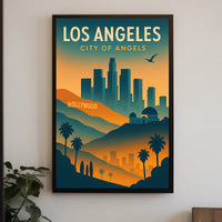 Los Angeles Retro Skyline Travel Poster Art