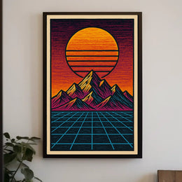 Retro-Futuristic Synthwave Landscape Futuristic Sci-Fi Poster
