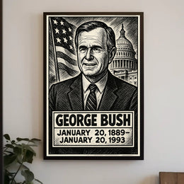 George H. W. Bush 41st President of the United States B & W Comic Sketch Poster