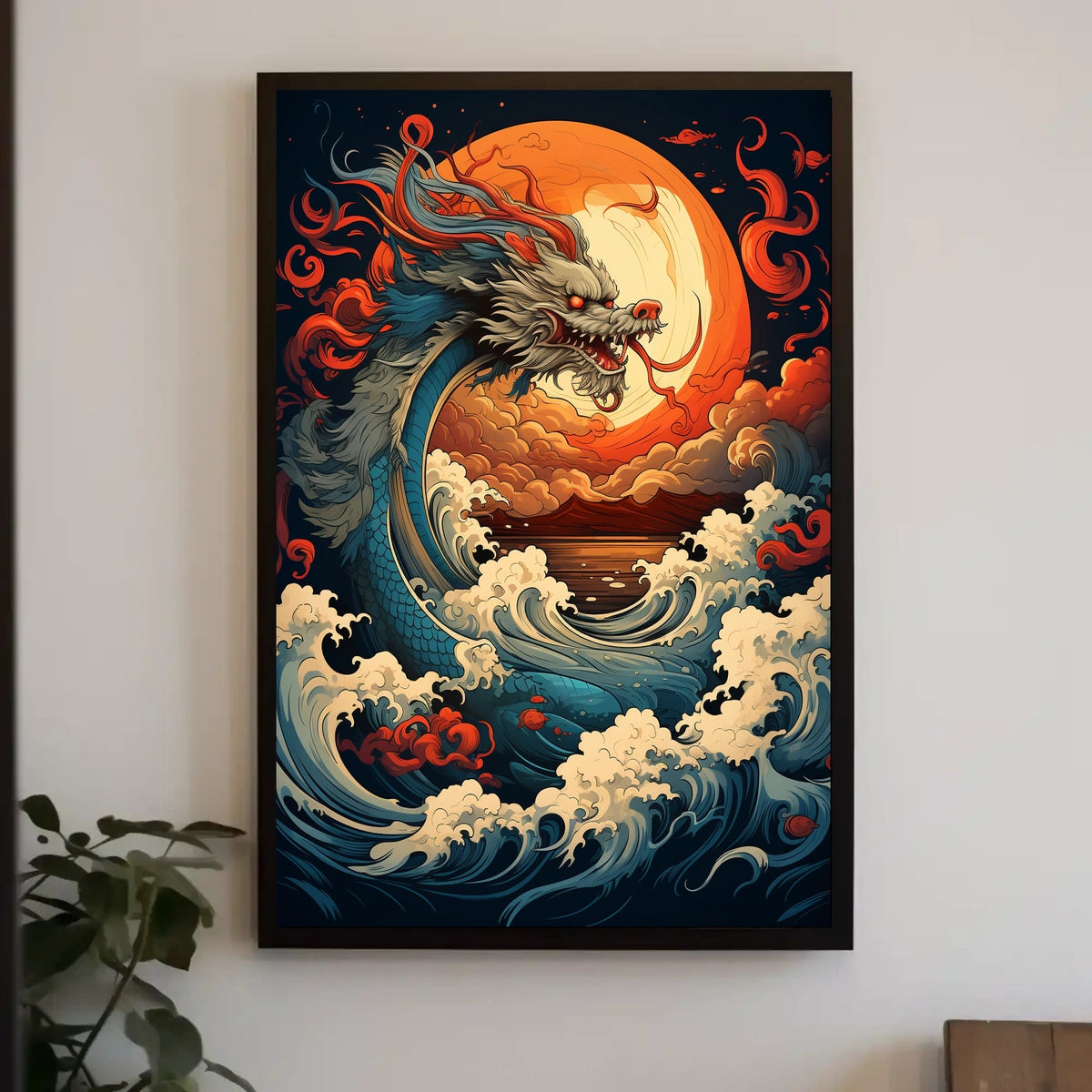 The Majestic Dragon And The Fiery Moon Poster