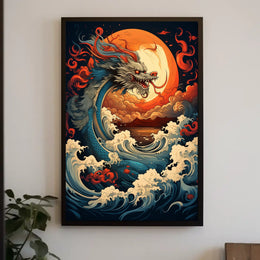 The Majestic Dragon And The Fiery Moon Poster
