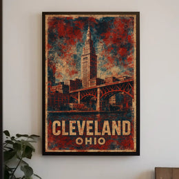 Cleveland Terminal Tower Vintage Travel Poster