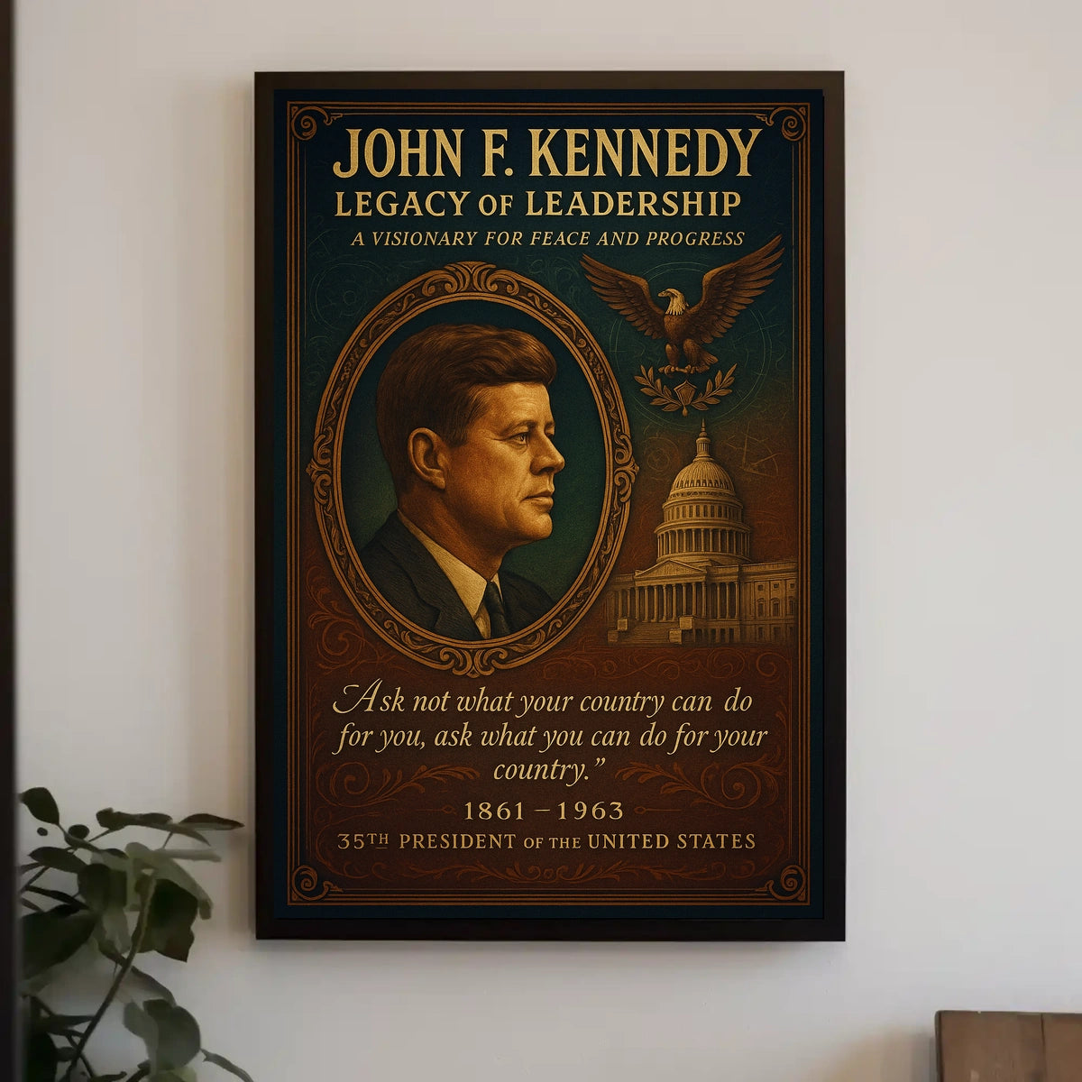 John F. Kennedy Patriotic Leadership Vintage Art Poster