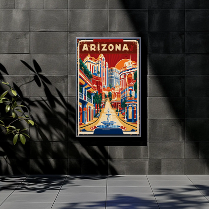Arizona Bold Hillside Downtown Retro Travel Poster USA