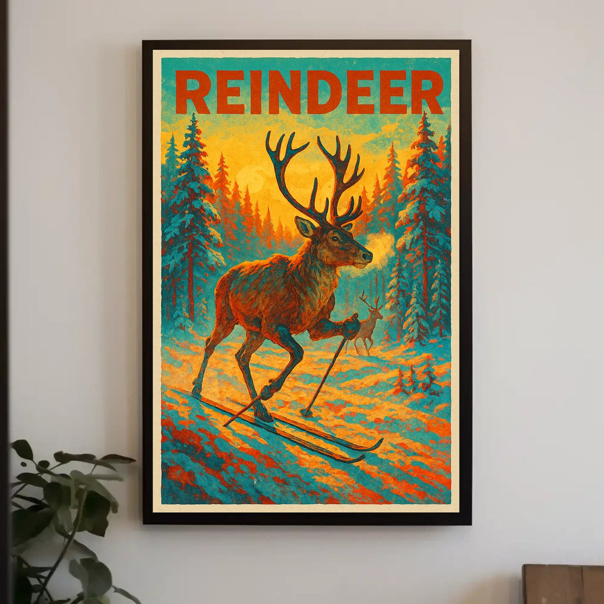 Reindeer Skiing Adventure Poster