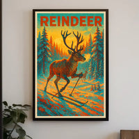 Reindeer Skiing Adventure Poster
