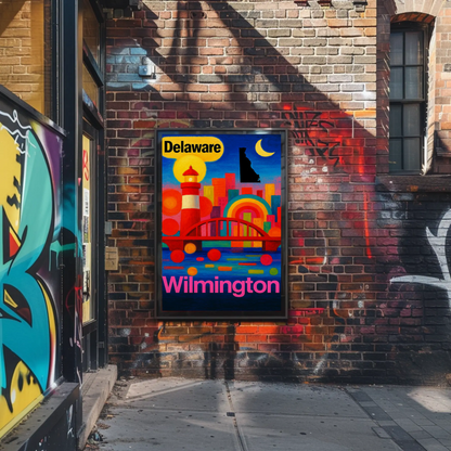 Wilmington Delaware Modern Rainbow Skyline Travel Poster