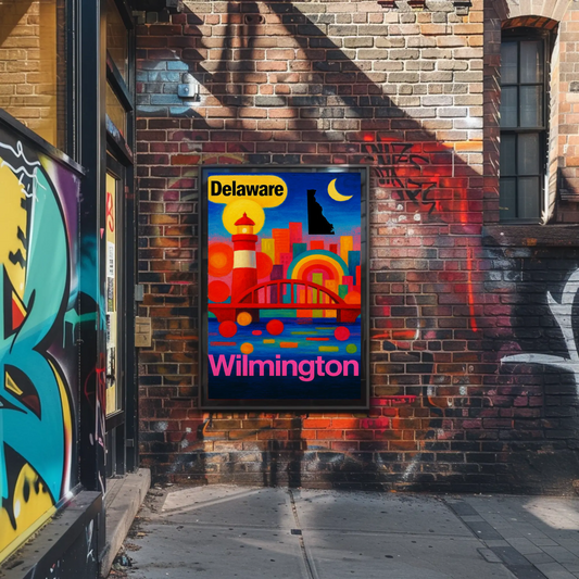 Wilmington Delaware Modern Rainbow Skyline Travel Poster