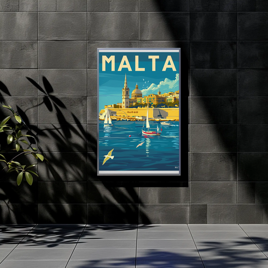 Malta Vintage Travel Poster - Mediterranean Harbor