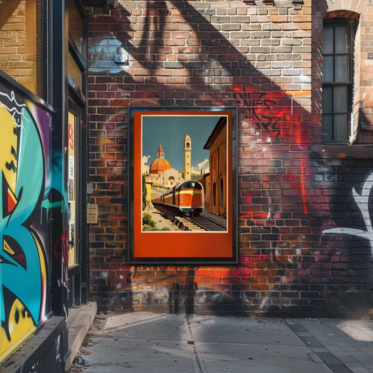 Train Arriving Tuscany Italy Historic Town Travel Poster