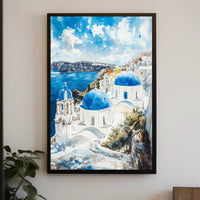 Greece Santorini White Buildings and Blue Domes Poster