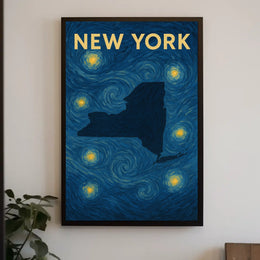 New York City Starry Night Skyline Poster Modern Wall Art