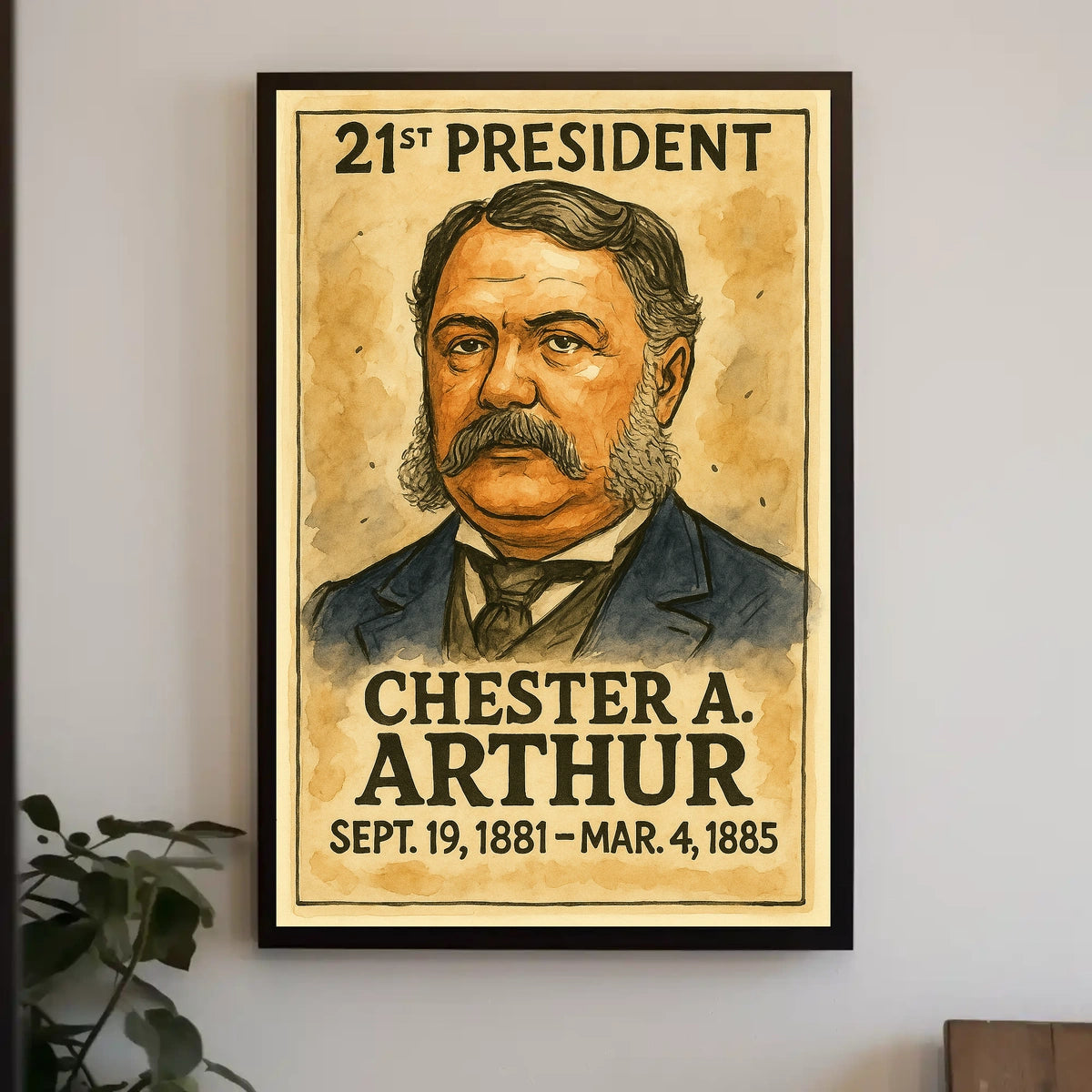 Chester A. Arthur 21st President of the United States Exaggerated Cartoon Sketch Poster
