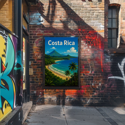 Costa Rica Tropical Coast Volcano View Travel Poster