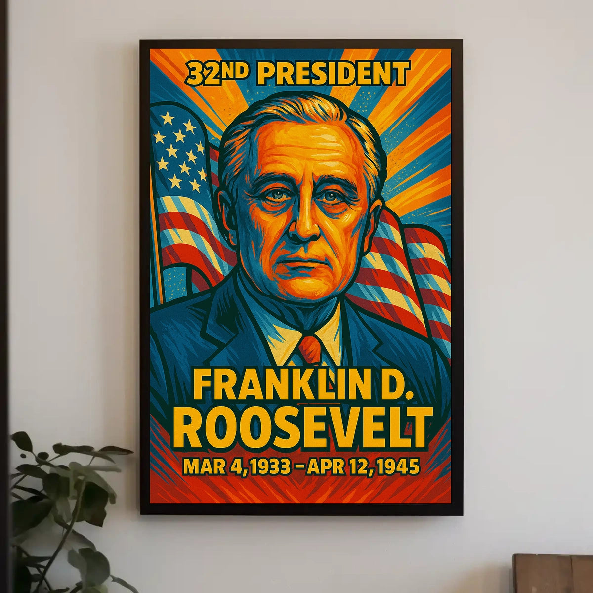 Franklin D. Roosevelt 32nd President of the United States Colorful Comic Book Style Poster