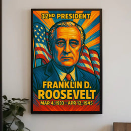 Franklin D. Roosevelt 32nd President of the United States Colorful Comic Book Style Poster