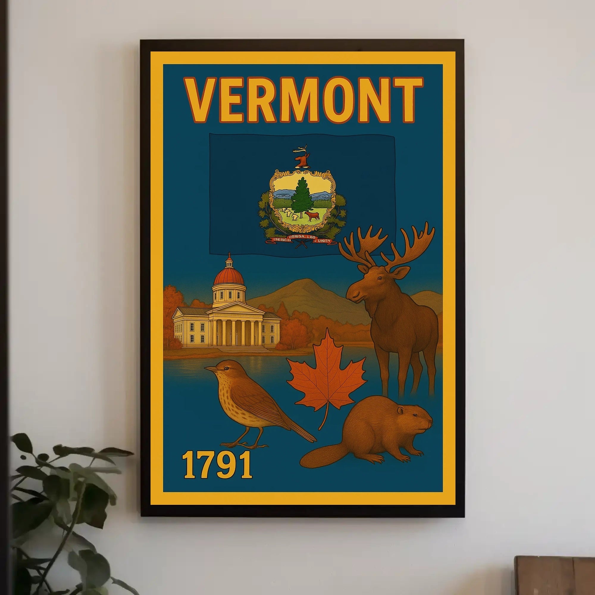 Vermont Statehood Celebration Poster with Nostalgic Vintage Style Cultural or Heritage Poster