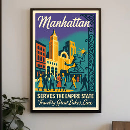 New York City Manhattan Travel Poster Vintage Wall Art