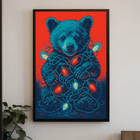 Festive Bear With Lights Poster