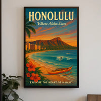 Honolulu Vintage Travel Poster Aloha Adventure Awaits