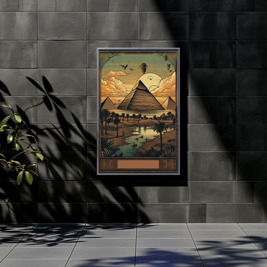 Egyptian Pyramids At Sunset Nile View Vintage Travel Poster
