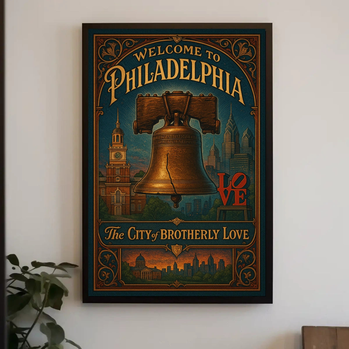 Philadelphia Vintage Poster: Liberty Bell & LOVE Sculpture