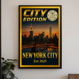 New York City Skyline Sunset Poster Vintage Wall Art