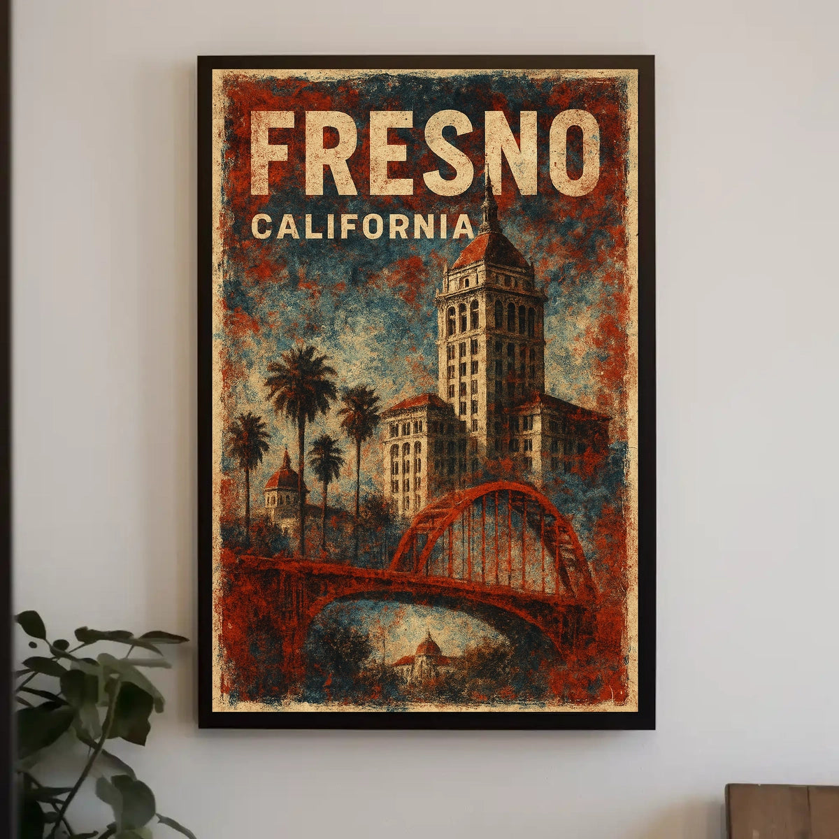 Fresno California Scenic Vintage Travel Souvenir Landscape Wall Art Decor Poster
