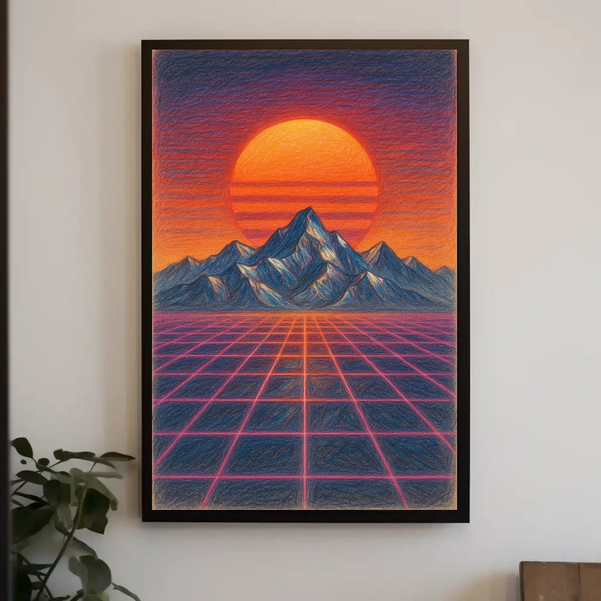 Futuristic Synthwave Sunset: Retro-Futuristic Sci-Fi Poster