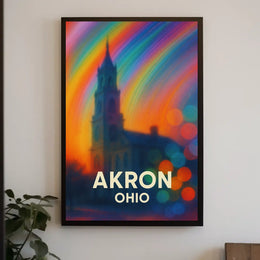 Akron Vibrant Rainbow Cityscape Impressionism Poster