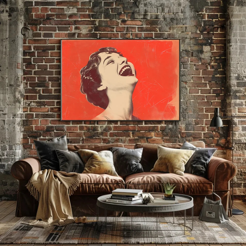 Joyful Vintage Laughter Poster with Red Background
