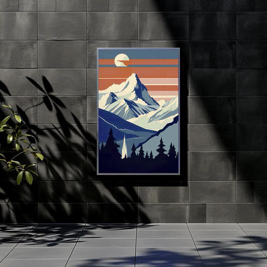Sunset Snow Mountain View Silhouette Vintage Travel Poster