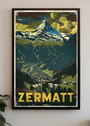Matterhorn Scenic Travel Poster with Vintage Retro Design