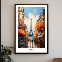 Parisian Street with Eiffel Tower Urban Cityscape Poster PosterGoat