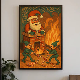Santa's Chimney Caper: Festive and Vintage Christmas Poster