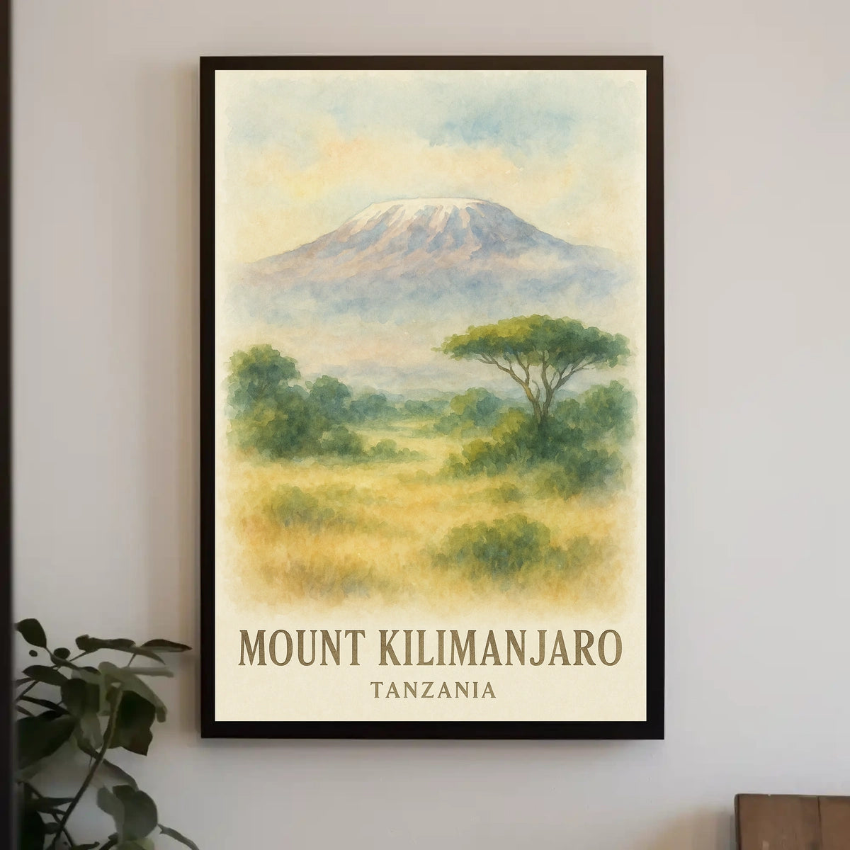 Kilimanjaro Watercolor Vintage Travel Explorer Poster