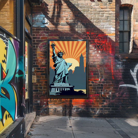 Statue Of Liberty New York Skyline Sunset Travel Poster