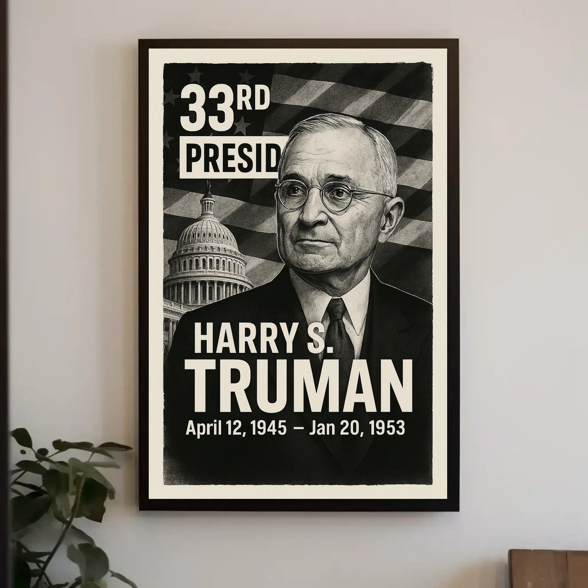 Harry S. Truman 33rd President of the United States Digital Montaje Poster