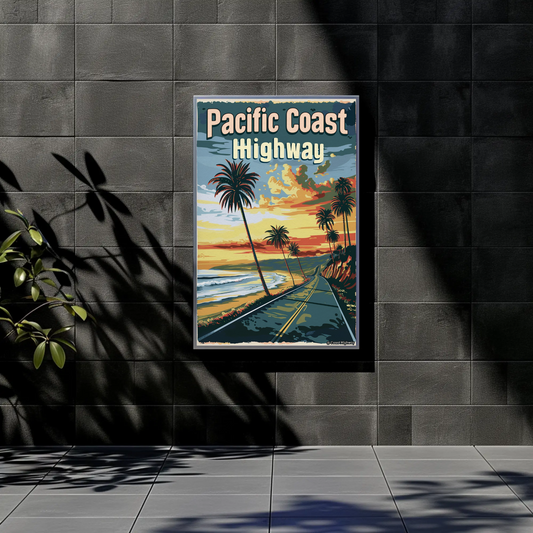 Pacific Coast Highway Vintage Poster - Sunset Road