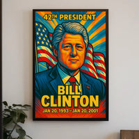 Bill Clinton 42nd President of the United States Colorful Comic Book Style Poster