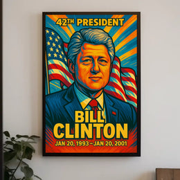 Bill Clinton 42nd President of the United States Colorful Comic Book Style Poster