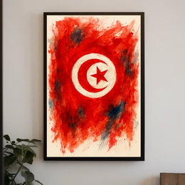 Radiant Abstract Tunisian Flag Interpretation Evoking Wanderlust Home Decor Art Poster