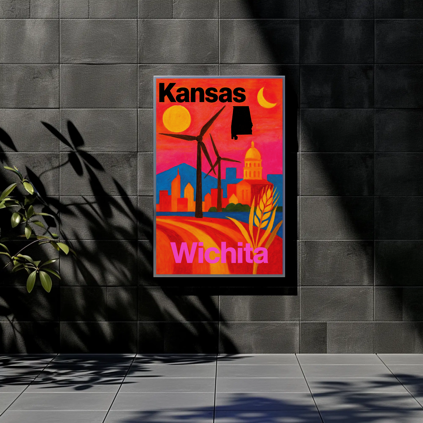 Wichita Kansas Skyline Retro Vintage Travel Poster