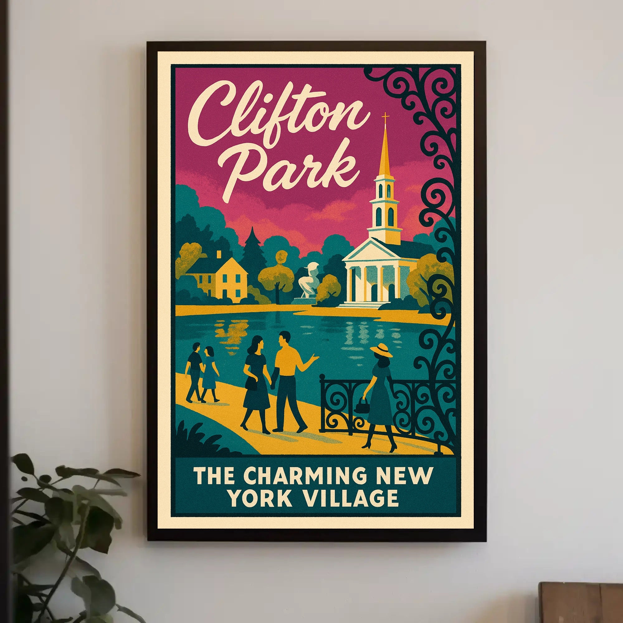 Clifton Park: Vintage Mid-Century New York Travel Poster
